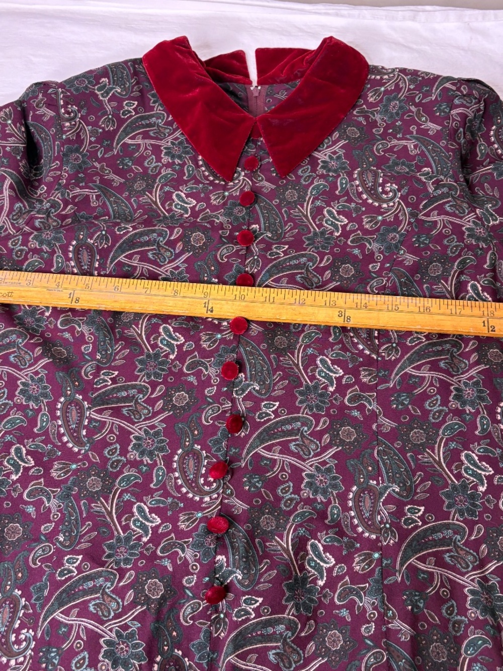 Vtg Halmoed Petites Paisley Smocked Christmas Dress With Velvet Collar/Buttons - Picture 8 of 8